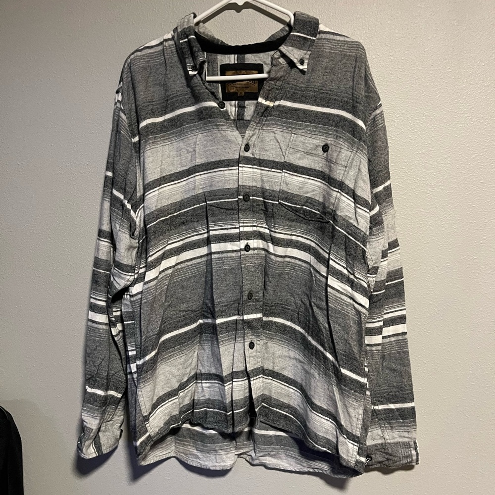 Gray and White Striped Button-Down flannel